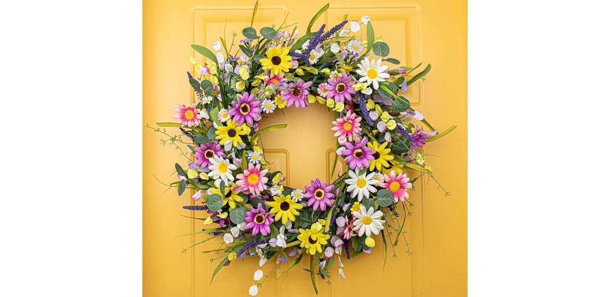 Yawwind 22 Inches Colorful Wildflower Wreath with Daisy Lavender