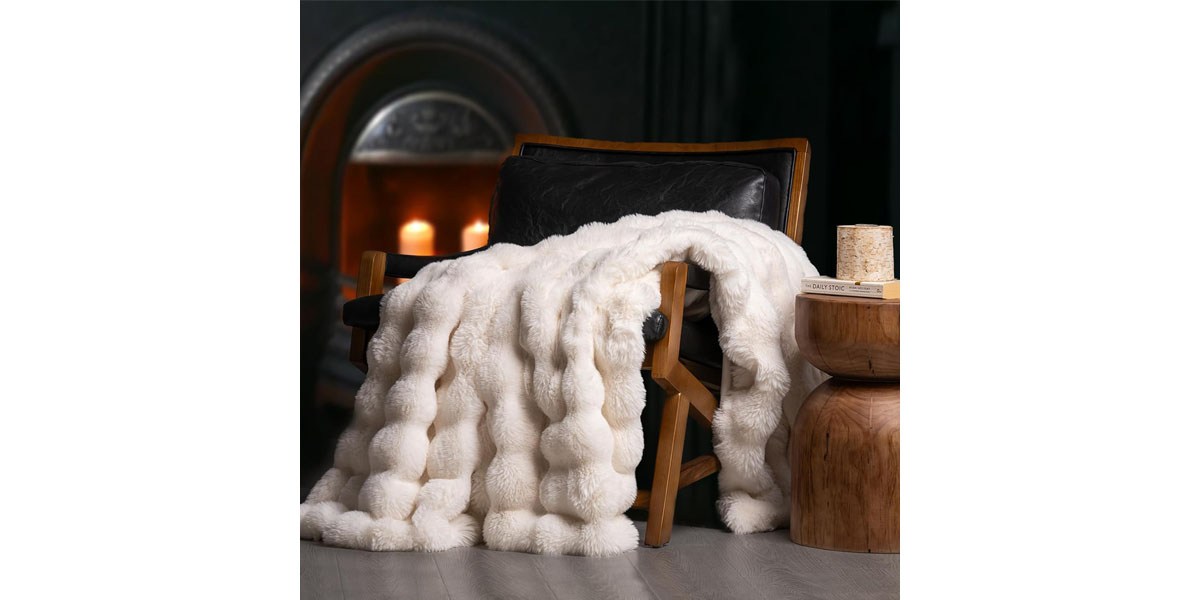 EVERGRACE Ultra Soft Luxury Fluffy Ridgeline Faux Rabbit Fur Throw Blanket