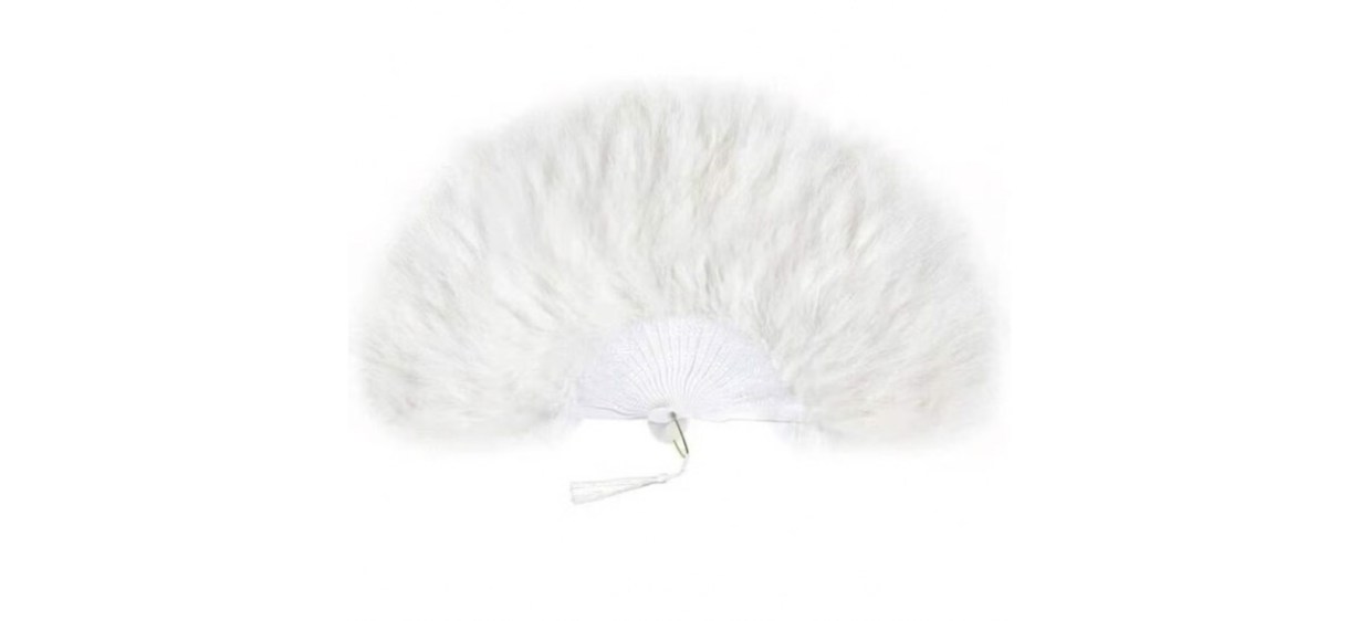 Bridgerton White Feather Fan on white background