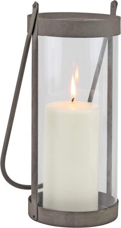 Stonebriar Industrial Glass Cylinder Hurricane Candle Lantern