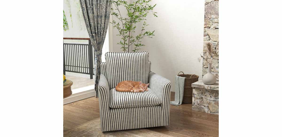 Modern Soft Stripe Upholstered Swivel Barrel Chair