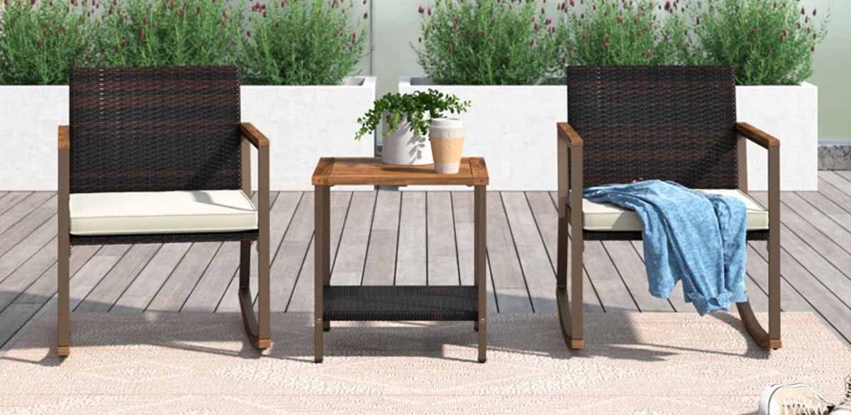 Wade Logan Autzen 2 - Person Acacia Wood Patio Conversation Set 