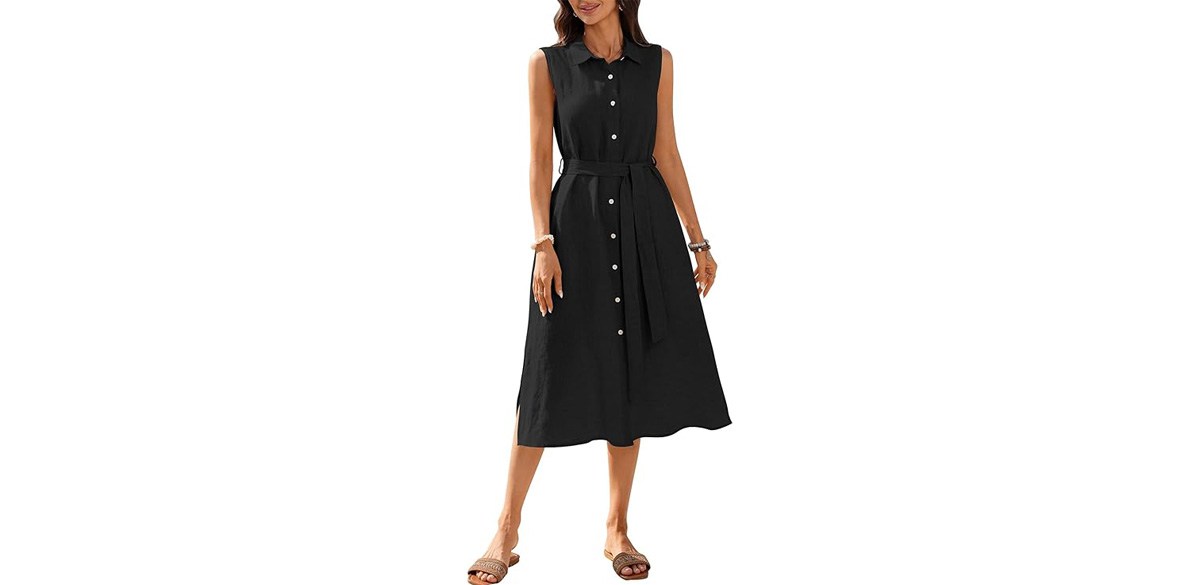 Vinglam Women's 100% Linen Midi Dress