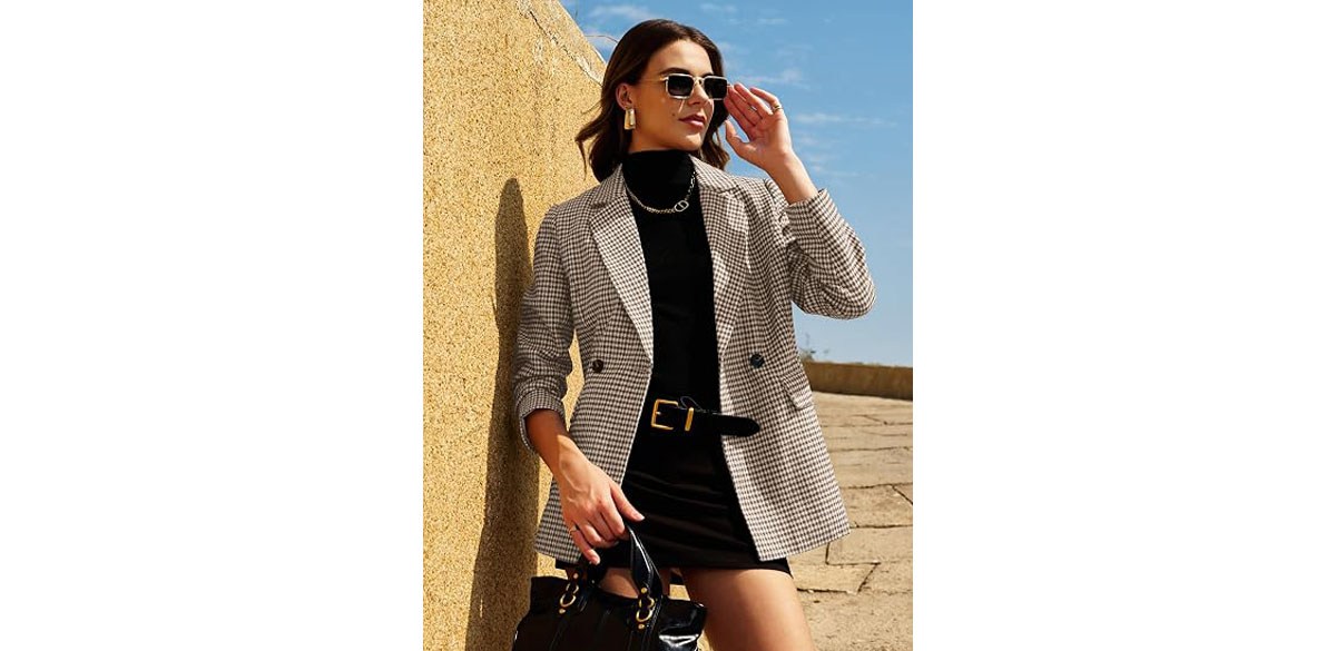 ELLEVEN Oversized Plaid Tweed Blazer