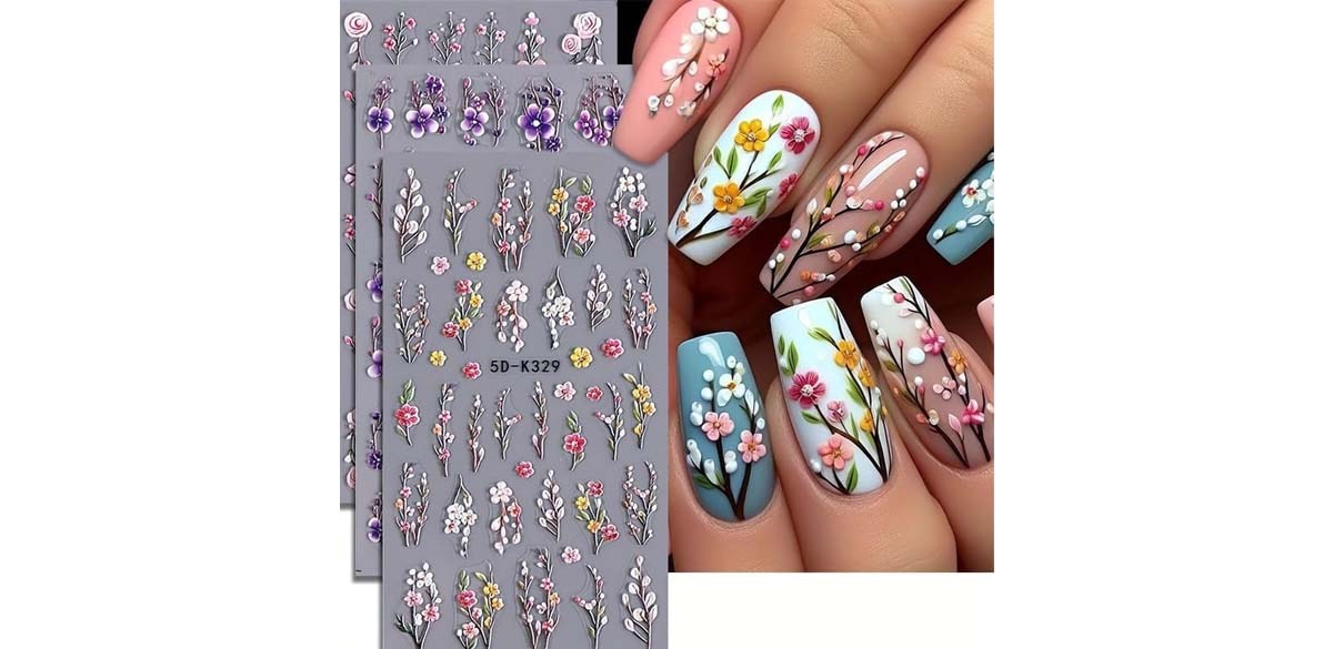 1 Sheet 5D Embossed Floral Nail Art Stickers