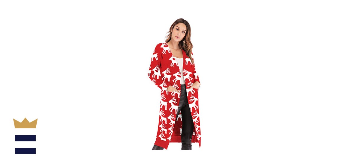 Angashion Women's Long Sleeves Reindeer Print Knit Cardigan