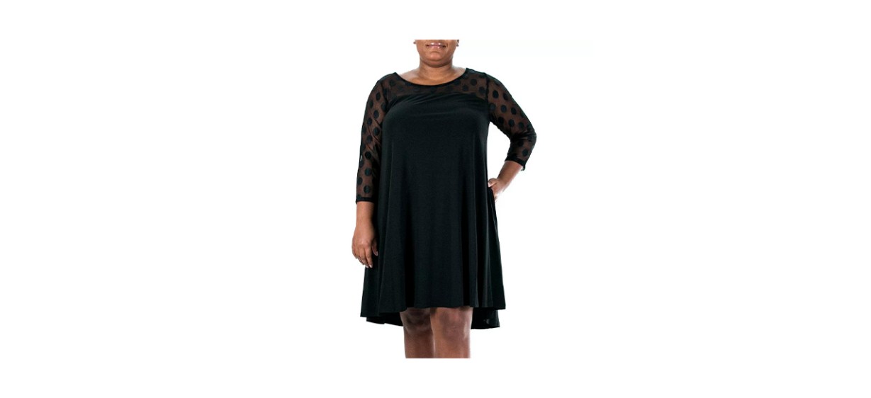 Best Nina Leonard Plus Size Dot-Mesh Yoke Swing Dress