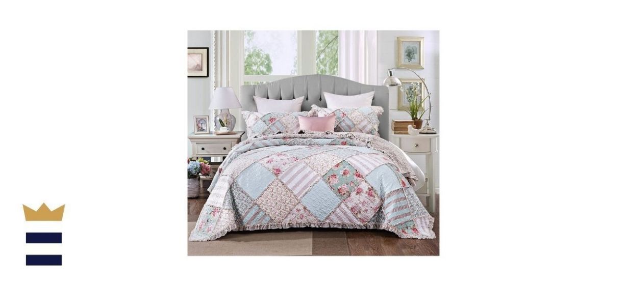 DaDa Bedding Cottage Patchwork Cotton Bedspread Quilt Set