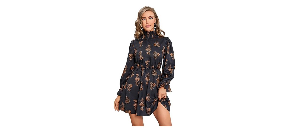 Floerns Women's Long Sleeve Floral Print Ruffle Dress