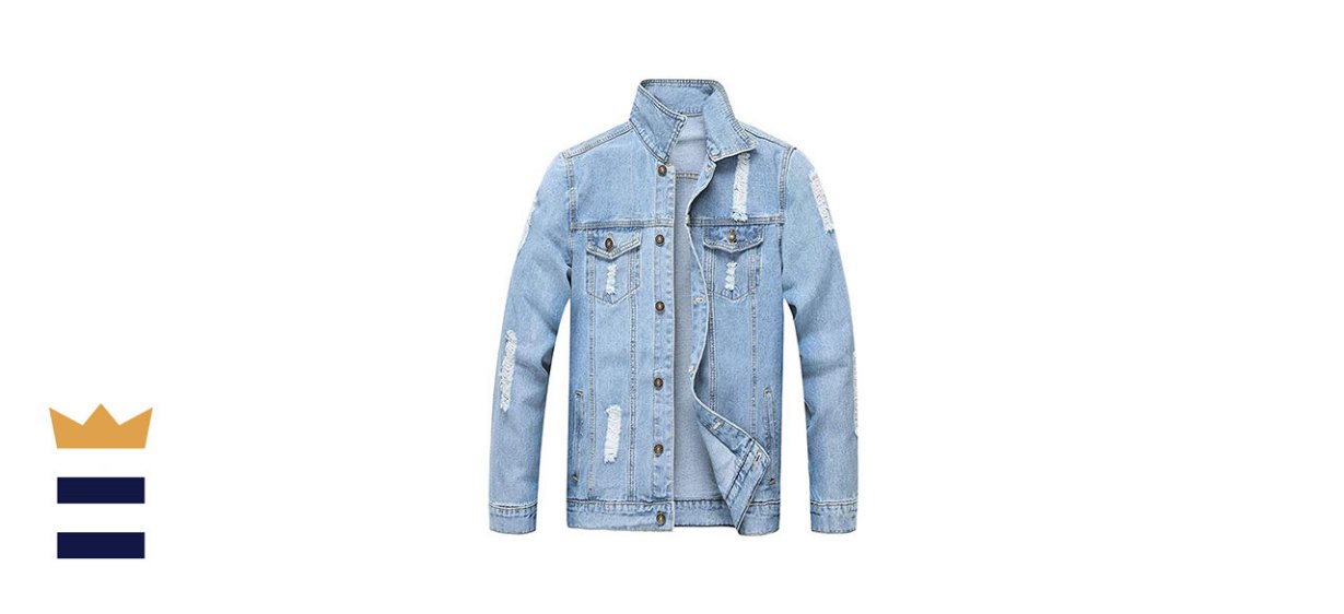 LZLER Jean Jacket for Men, Classic Ripped Slim Denim Jacket with