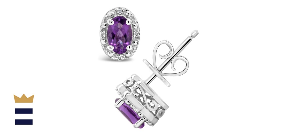 Macy’s Gemstone and Diamond Accent Stud Earrings in Sterling Silver