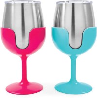 Camco 51915 Stainless Steel Wine Tumbler Set with Removable Stems