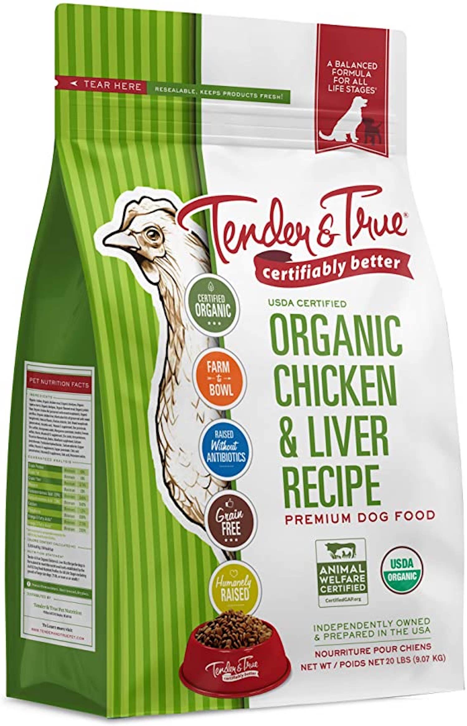 Tender &amp; True Pet Nutrition 20 lb. Organic Chicken &amp; Liver Recipe Dog Food