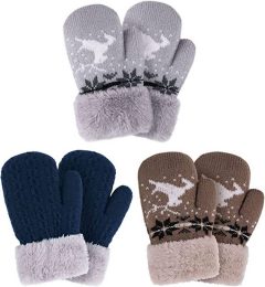 Artic Paw 3 Pairs Kids' Sherpa Lined Knit Mittens