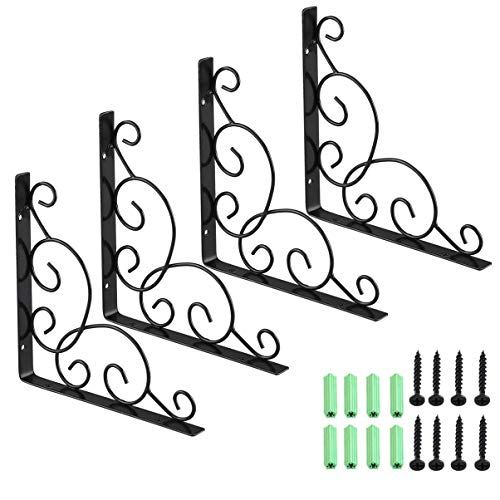 WINOMO 4-Piece Shelf brackets Wall Mounted Floral Shelf Brackets, Black